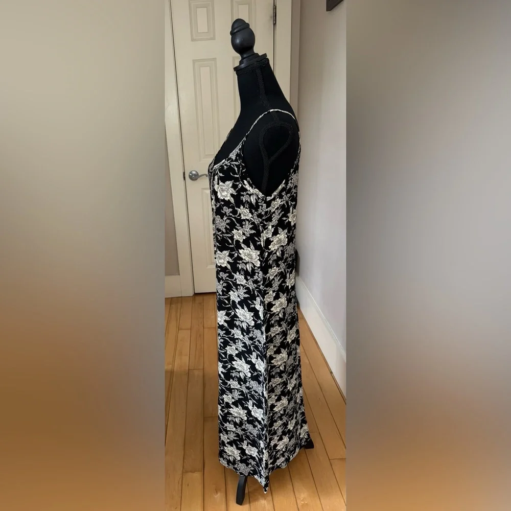 Vintage‎ 90s GAP black white floral maxi slip dress with straps women’s S